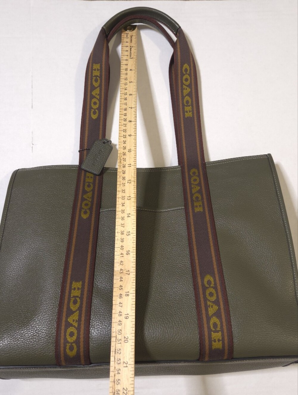 Coach Olive Pebbled Leather Smith Tote Bag Large Logo Strap Womens - Picture 14 of 16